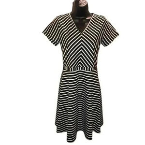 APPLE & EVE Black and White Striped Fit and Flare Dress - size Small